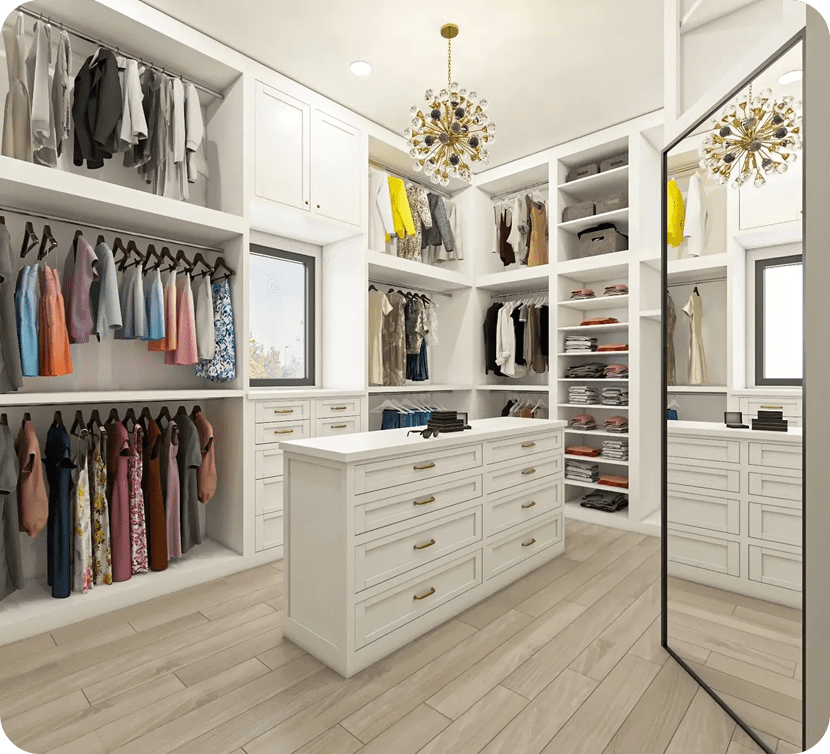 Spacious wardrobe featuring elegant storage solutions
